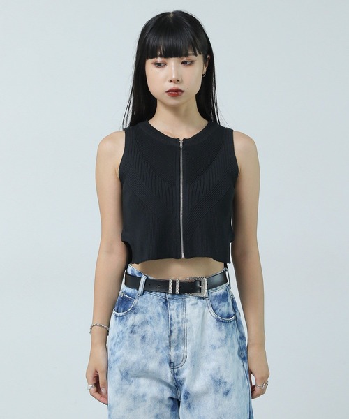 PAGEBOY（ページボーイ）の「フルZIPMIXリブノースリーブ（タンクトップ・レディース・オフホワイト/ブルー/ブラック・FREE）」の14枚目の写真