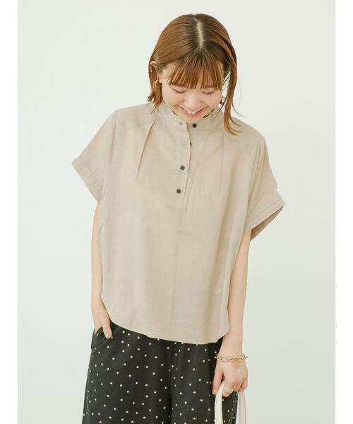 Lugnoncure（ルノンキュール）の「半袖バンドカラーシャツ（シャツ/ブラウス・レディース・ベージュ/オフホワイト/ネイビー・F）」の2枚目の写真