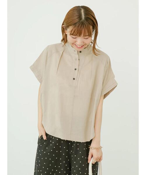 Lugnoncure（ルノンキュール）の「半袖バンドカラーシャツ（シャツ/ブラウス・レディース・ベージュ/オフホワイト/ネイビー・F）」の10枚目の写真