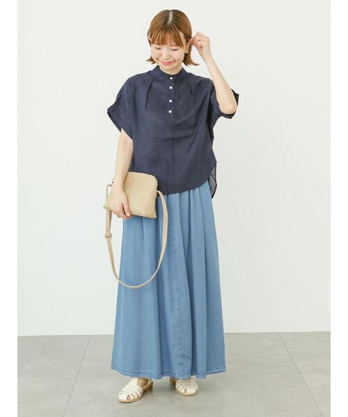 Lugnoncure（ルノンキュール）の「半袖バンドカラーシャツ（シャツ/ブラウス・レディース・ベージュ/オフホワイト/ネイビー・F）」の7枚目の写真