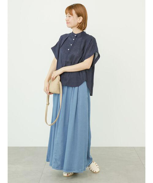 Lugnoncure（ルノンキュール）の「半袖バンドカラーシャツ（シャツ/ブラウス・レディース・ベージュ/オフホワイト/ネイビー・F）」の9枚目の写真