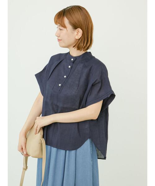 Lugnoncure（ルノンキュール）の「半袖バンドカラーシャツ（シャツ/ブラウス・レディース・ベージュ/オフホワイト/ネイビー・F）」の5枚目の写真