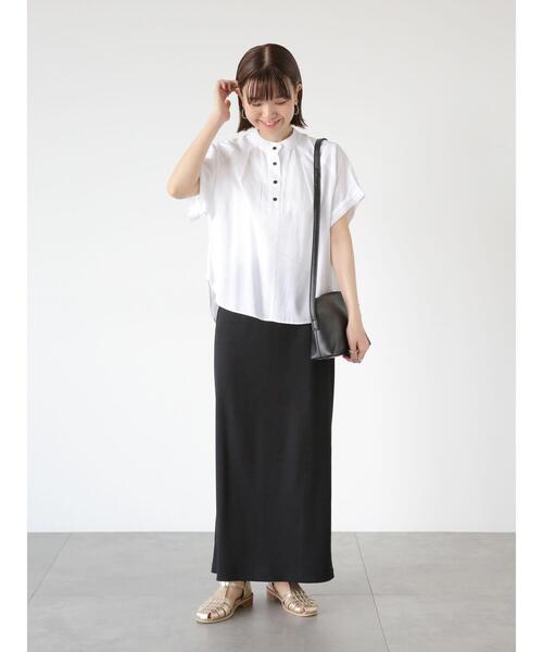 Lugnoncure（ルノンキュール）の「半袖バンドカラーシャツ（シャツ/ブラウス・レディース・ベージュ/オフホワイト/ネイビー・F）」の4枚目の写真