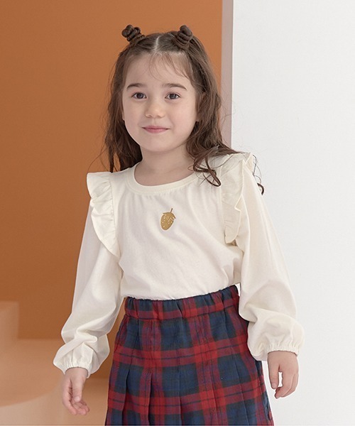 Lycee mine(リセマイン)の「【型崩れしないやわらかコットン】ラメプリントデザイントップス(Tシャツ/カットソー・キッズ・ラベンダー/アイボリー/グレイッシュベージュ/ブルーグレー/ネイビー・100cm/110cm/150cm/130cm/140cm/120cm)」の1枚目の写真