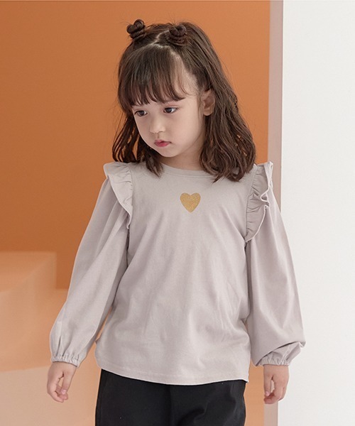 Lycee mine(リセマイン)の「【型崩れしないやわらかコットン】ラメプリントデザイントップス(Tシャツ/カットソー・キッズ・ラベンダー/アイボリー/グレイッシュベージュ/ブルーグレー/ネイビー・100cm/110cm/150cm/130cm/140cm/120cm)」の3枚目の写真