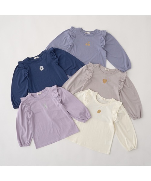 Lycee mine(リセマイン)の「【型崩れしないやわらかコットン】ラメプリントデザイントップス(Tシャツ/カットソー・キッズ・ラベンダー/アイボリー/グレイッシュベージュ/ブルーグレー/ネイビー・100cm/110cm/150cm/130cm/140cm/120cm)」の6枚目の写真