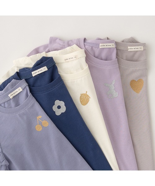Lycee mine(リセマイン)の「【型崩れしないやわらかコットン】ラメプリントデザイントップス(Tシャツ/カットソー・キッズ・ラベンダー/アイボリー/グレイッシュベージュ/ブルーグレー/ネイビー・100cm/110cm/150cm/130cm/140cm/120cm)」の14枚目の写真