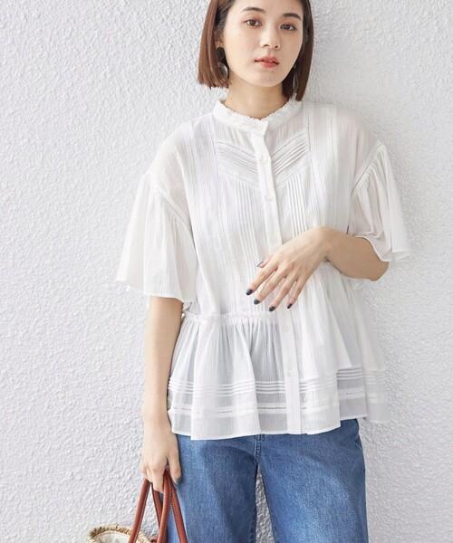 SHIPS(シップス)の「〈手洗い可能〉 綿 楊柳 レース ブラウス(シャツ/ブラウス・レディース・ブラック/ホワイト/レッド・ONE SIZE)」の2枚目の写真