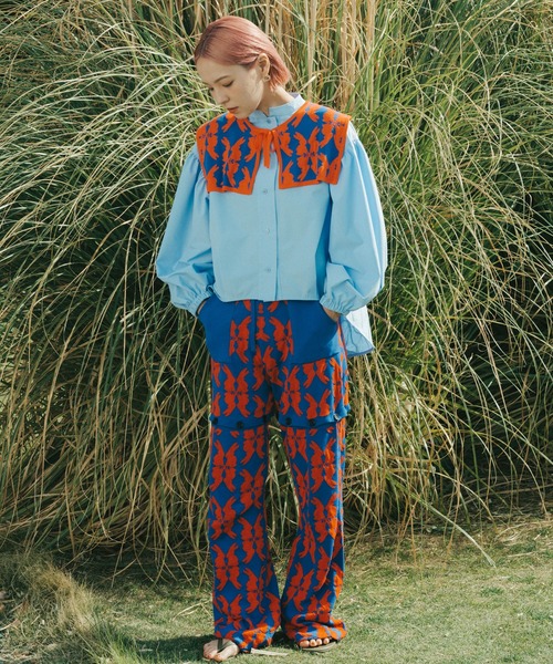 moyan ecri（モヤン エクリ）の「<moyan ecri>オリジナル編み付け襟lucky charm motif knit Attache collar（付け襟・レディース・オレンジ/ブルー/グリーン/ライトグリーン・FREE）」の4枚目の写真