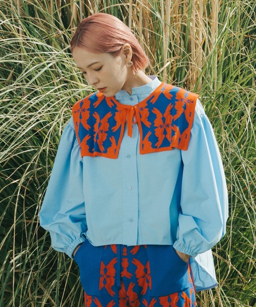 moyan ecri>オリジナル編み付け襟lucky charm motif knit