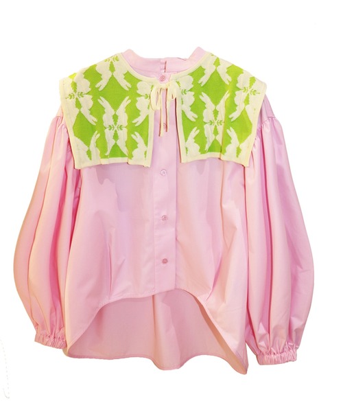 moyan ecri（モヤン エクリ）の「<moyan ecri>オリジナル編み付け襟lucky charm motif knit Attache collar（付け襟・レディース・オレンジ/ブルー/グリーン/ライトグリーン・FREE）」の9枚目の写真