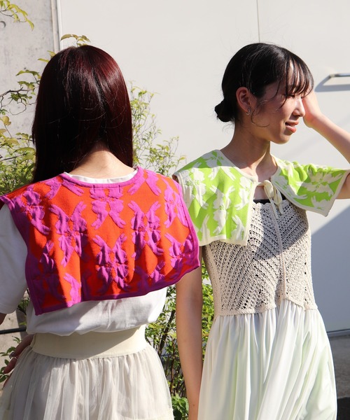 moyan ecri（モヤン エクリ）の「<moyan ecri>オリジナル編み付け襟lucky charm motif knit Attache collar（付け襟・レディース・オレンジ/ブルー/グリーン/ライトグリーン・FREE）」の8枚目の写真