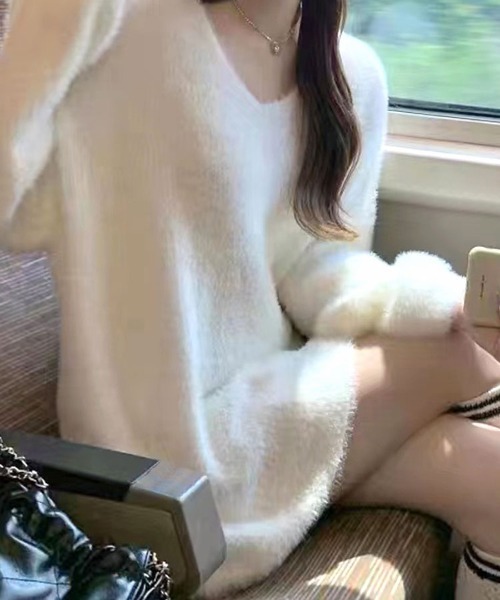 新品未使用】セルフォード ニット シャギー ホワイト Vネック