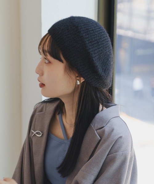 Kastane（カスタネ）の「モヘアニットベレー帽（ハンチング/ベレー帽・レディース・イエロー/ブラック/グレー・FREE）」の2枚目の写真