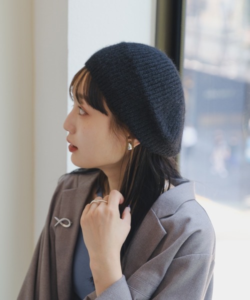 Kastane（カスタネ）の「モヘアニットベレー帽（ハンチング/ベレー帽・レディース・イエロー/ブラック/グレー・FREE）」の6枚目の写真