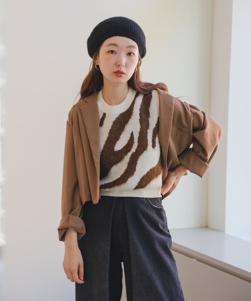 Kastane（カスタネ）の「モヘアニットベレー帽（ハンチング/ベレー帽・レディース・イエロー/ブラック/グレー・FREE）」の13枚目の写真