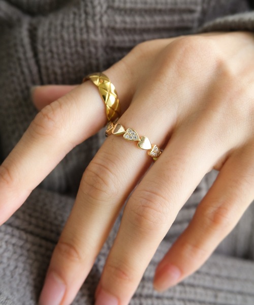 金属アレルギー/ハートジルコニアリング/サージカルステンレス（リング  