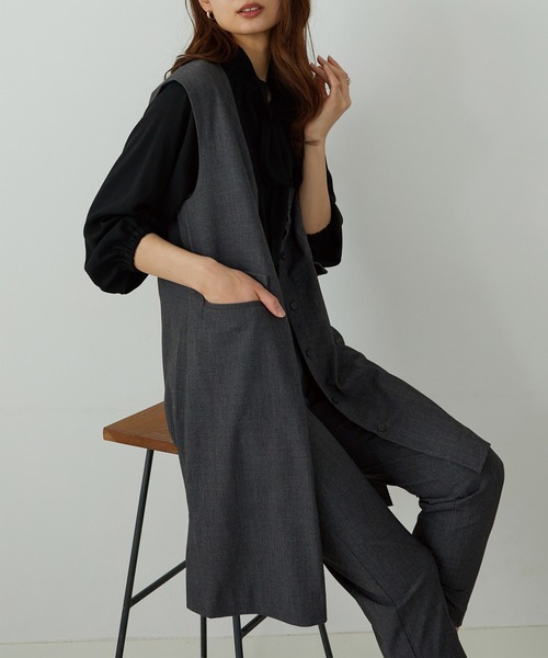 ＊新品＊訳あり／ARTMIXアートミックス／変形　ロングジレ　ベスト セール】キレイ見え！ロングジレセットアップ（ベスト）｜BELLUNA PLUS