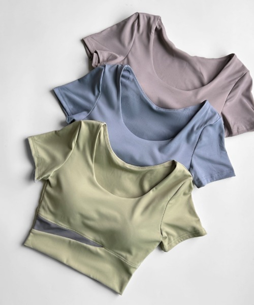 SAISON DE PAPILLON（セゾンドパピヨン）の「カップ付半袖トップ タンクトップ（スポーツブラ・レディース・ベージュ/パープル/ブルー/ブラック/グリーン・M/L）」の9枚目の写真