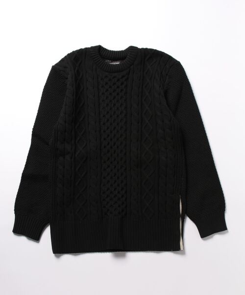 CUSTOM CULTURE(カスタムカルチャー)の「【Custom Culture】 9ゲージ ケーブルMIX編み×片畦×コーン編み クルーネックニット(ニット/セーター・メンズ・ホワイト/ネイビー/イエロー/ブラック・2/3)」の2枚目の写真