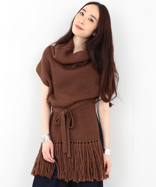 Ray BEAMS(レイビームス)の「■RBS / フリンジ タートル ニットベスト(ニット/セーター・レディース・グレー/ブラウン/ネイビー・ONE SIZE)」の1枚目の写真