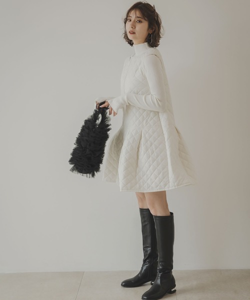 rectangle（レクタングル）の「キルティングペプラムワンピース（ジャンパースカート・レディース・ブラック/アイボリー・FREE）」の3枚目の写真