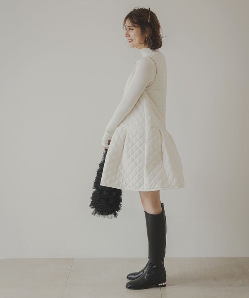 rectangle（レクタングル）の「キルティングペプラムワンピース（ジャンパースカート・レディース・ブラック/アイボリー・FREE）」の6枚目の写真