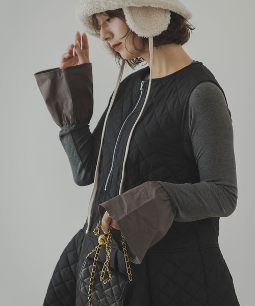 rectangle（レクタングル）の「キルティングペプラムワンピース（ジャンパースカート・レディース・ブラック/アイボリー・FREE）」の17枚目の写真