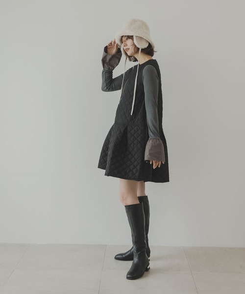rectangle（レクタングル）の「キルティングペプラムワンピース（ジャンパースカート・レディース・ブラック/アイボリー・FREE）」の9枚目の写真