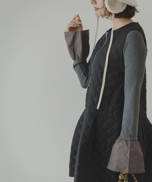 rectangle（レクタングル）の「キルティングペプラムワンピース（ジャンパースカート・レディース・ブラック/アイボリー・FREE）」の15枚目の写真