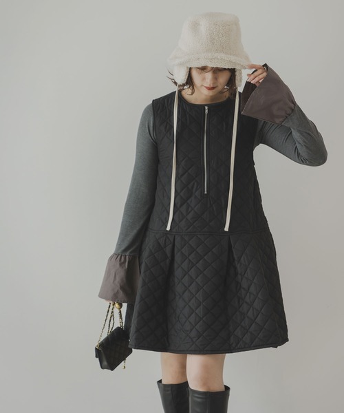rectangle（レクタングル）の「キルティングペプラムワンピース（ジャンパースカート・レディース・ブラック/アイボリー・FREE）」の21枚目の写真