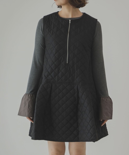 rectangle（レクタングル）の「キルティングペプラムワンピース（ジャンパースカート・レディース・ブラック/アイボリー・FREE）」の5枚目の写真