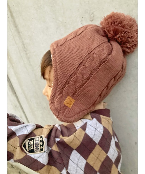 Kids Foret(キッズフォーレ)の「耳付アクリルケーブルニット帽子(ニットキャップ/ビーニー・キッズ・ブラック/ラベンダー/ブラウン/グレー・53/56/49)」の12枚目の写真