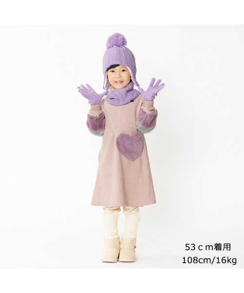 Kids Foret(キッズフォーレ)の「耳付アクリルケーブルニット帽子(ニットキャップ/ビーニー・キッズ・ブラック/ラベンダー/ブラウン/グレー・53/56/49)」の18枚目の写真