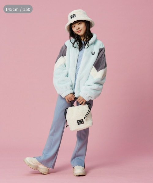 VIVIAN BLUE】フェイクファーシェブロン配色切り替えブルゾン