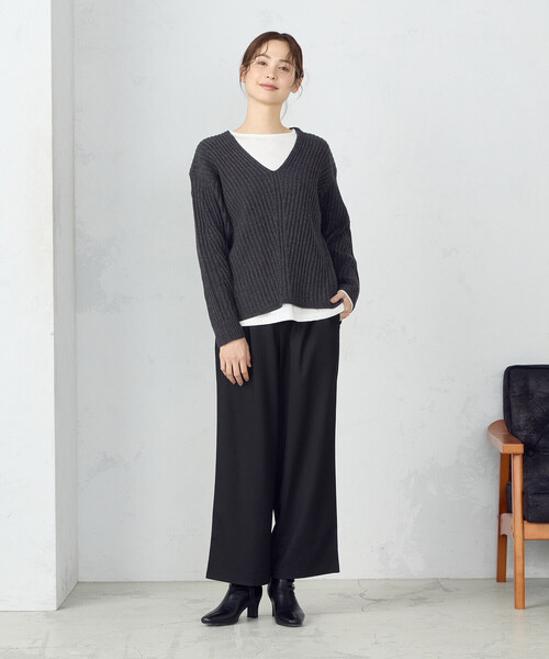 COMME CA MODELS(コムサモデルズ)の「【美しい ベーシックパンツ】TRツイル ワイドパンツ(その他パンツ・レディース・ベージュ系その他/グレー系その他/チャコール/ブラック・MEDIUM/LARGE/SMALL/X-SMALL/X-LARGE)」の5枚目の写真