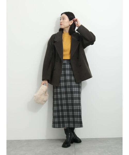 Samansa Mos2 blue（サマンサモスモスブルー）の「ウールライクチェックナロースカート（スカート・レディース・ネイビー/チャコールグレー/グレー/ブラック・F）」の12枚目の写真