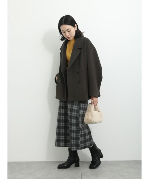 Samansa Mos2 blue（サマンサモスモスブルー）の「ウールライクチェックナロースカート（スカート・レディース・ネイビー/チャコールグレー/グレー/ブラック・F）」の14枚目の写真