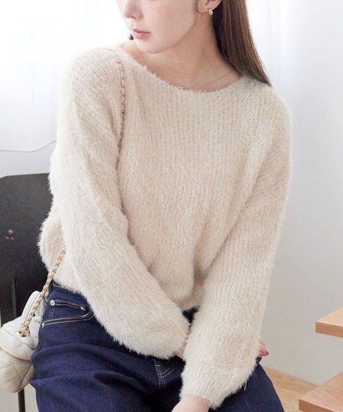 ECRIRE（エクリール）の「ラメ入りショートニット（ニット/セーター・レディース・ベージュ/グレー/オフホワイト/ピンク/ブラウン/ブラック・M）」の5枚目の写真