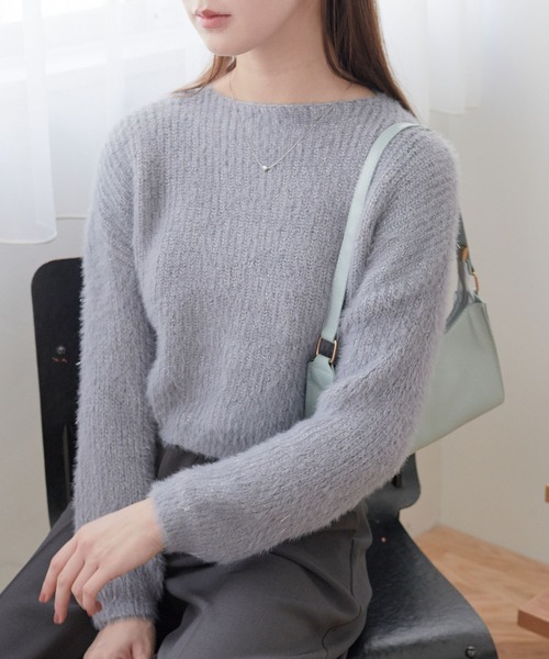 ECRIRE（エクリール）の「ラメ入りショートニット（ニット/セーター・レディース・ベージュ/グレー/オフホワイト/ピンク/ブラウン/ブラック・M）」の4枚目の写真