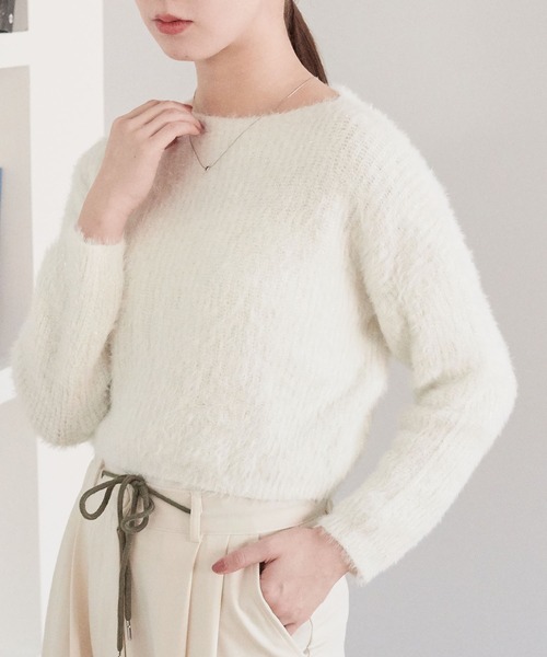 ECRIRE（エクリール）の「ラメ入りショートニット（ニット/セーター・レディース・ベージュ/グレー/オフホワイト/ピンク/ブラウン/ブラック・M）」の2枚目の写真