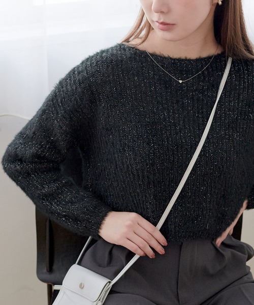 ECRIRE（エクリール）の「ラメ入りショートニット（ニット/セーター・レディース・ベージュ/グレー/オフホワイト/ピンク/ブラウン/ブラック・M）」の11枚目の写真