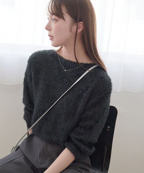 ECRIRE（エクリール）の「ラメ入りショートニット（ニット/セーター・レディース・ベージュ/グレー/オフホワイト/ピンク/ブラウン/ブラック・M）」の16枚目の写真