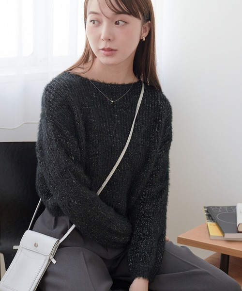 ECRIRE（エクリール）の「ラメ入りショートニット（ニット/セーター・レディース・ベージュ/グレー/オフホワイト/ピンク/ブラウン/ブラック・M）」の17枚目の写真