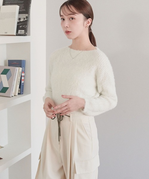 ECRIRE（エクリール）の「ラメ入りショートニット（ニット/セーター・レディース・ベージュ/グレー/オフホワイト/ピンク/ブラウン/ブラック・M）」の7枚目の写真