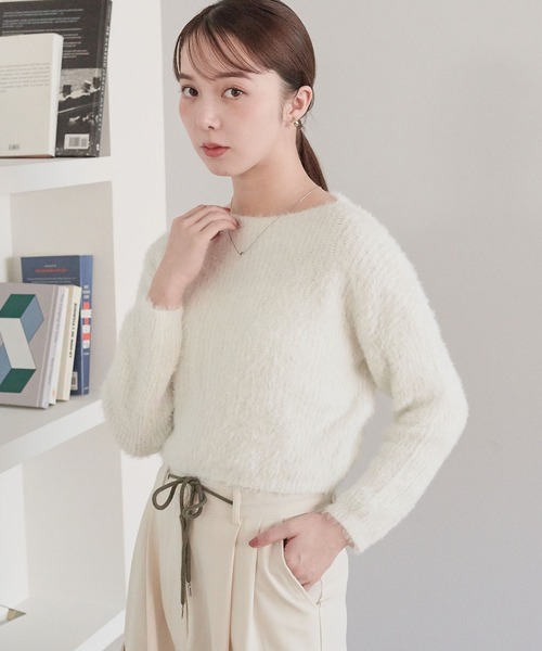 ECRIRE（エクリール）の「ラメ入りショートニット（ニット/セーター・レディース・ベージュ/グレー/オフホワイト/ピンク/ブラウン/ブラック・M）」の8枚目の写真