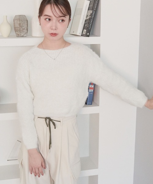 ECRIRE（エクリール）の「ラメ入りショートニット（ニット/セーター・レディース・ベージュ/グレー/オフホワイト/ピンク/ブラウン/ブラック・M）」の10枚目の写真