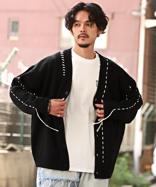 セール】ステッチデザインボタンカーディガン（カーディガン