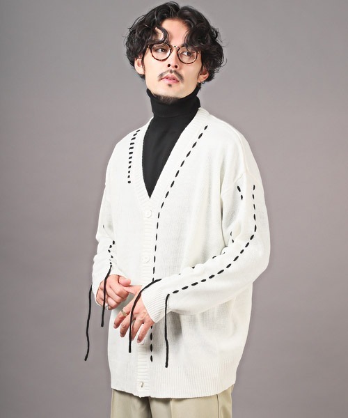 LUXSTYLE(ラグスタイル)の「ステッチデザインボタンカーディガン(カーディガン/ボレロ・メンズ・ホワイト×ブラック/ブラック×ホワイト・M/L)」の19枚目の写真