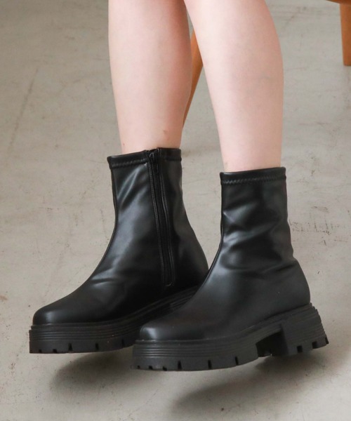 archives(アルシーヴ)の「厚底ストレッチブーツ(ブーツ・レディース・ブラック/アイボリー・MEDIUM/LARGE)」の2枚目の写真